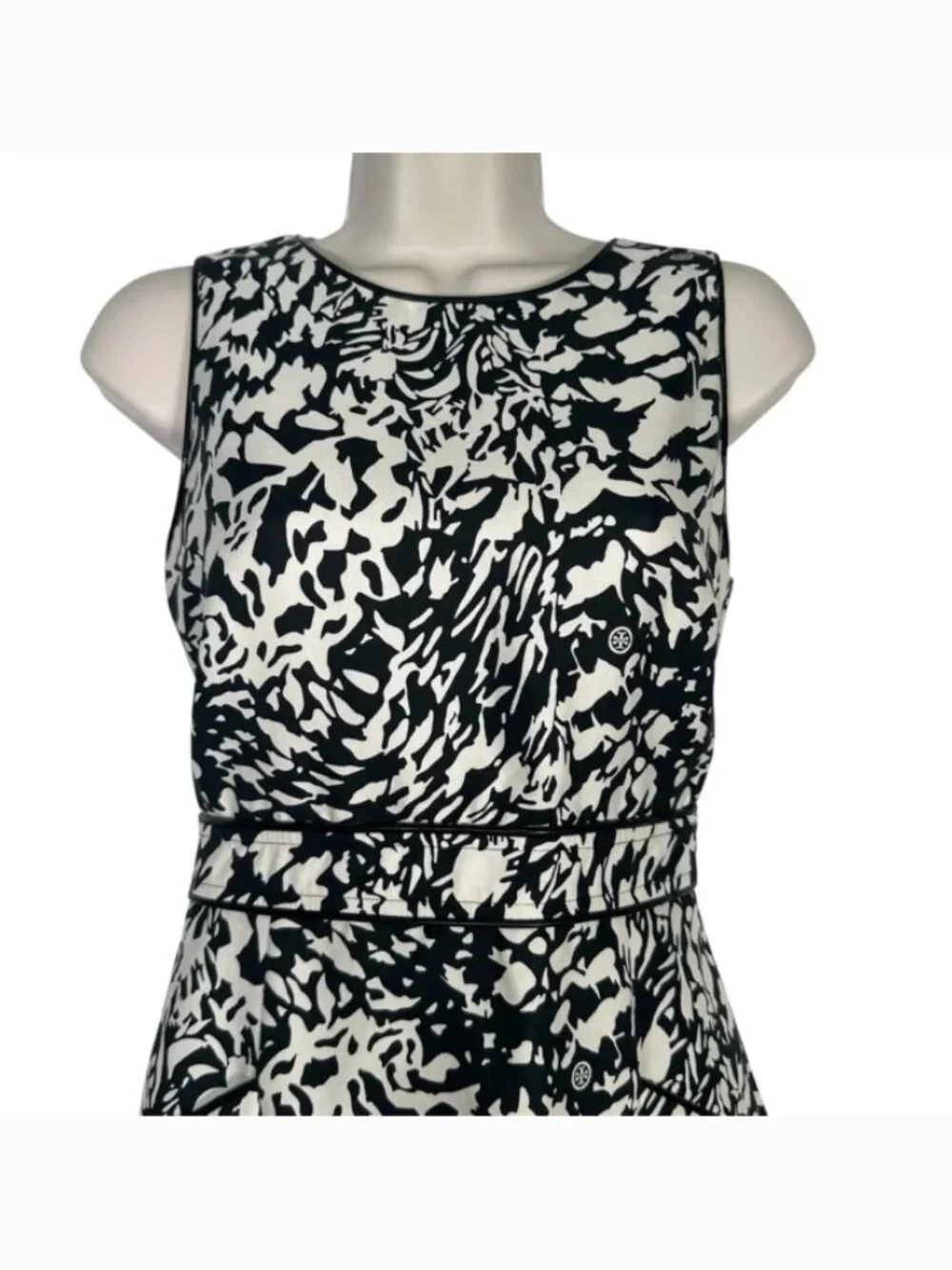 Tory Burch Black White Abstract Logo Print Sleeveless Dress Size 8